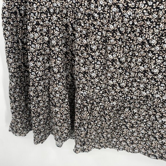 Aerie Size M Black Floral Print Short Sleeve Tiered Midi Dress Boho Peasant - Picture 7 of 13
